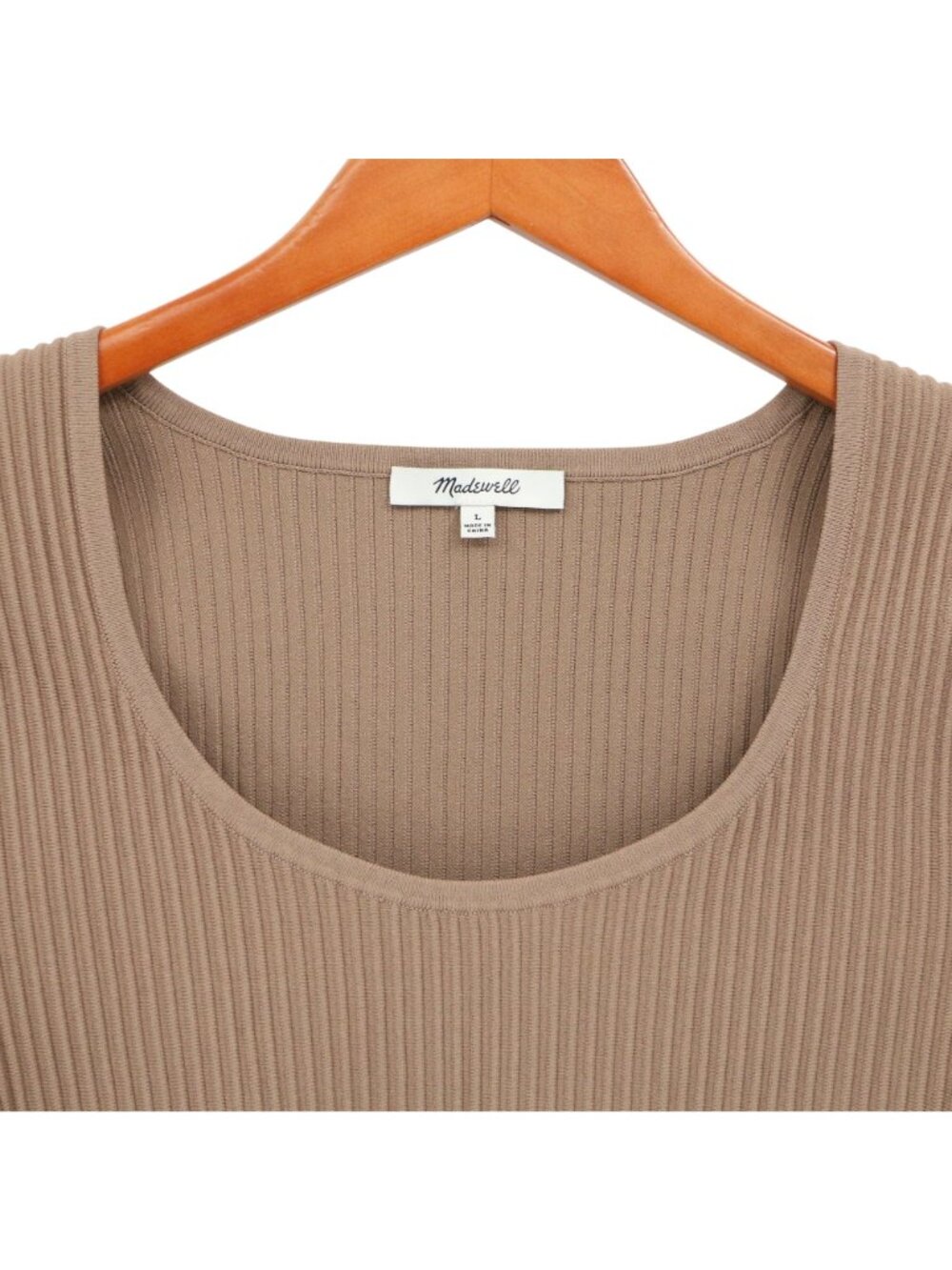 Madewell Ottoman Crop Sweater Tee Shirt Top Ribbed in Light Umber Brown L - Picture 4 of 6